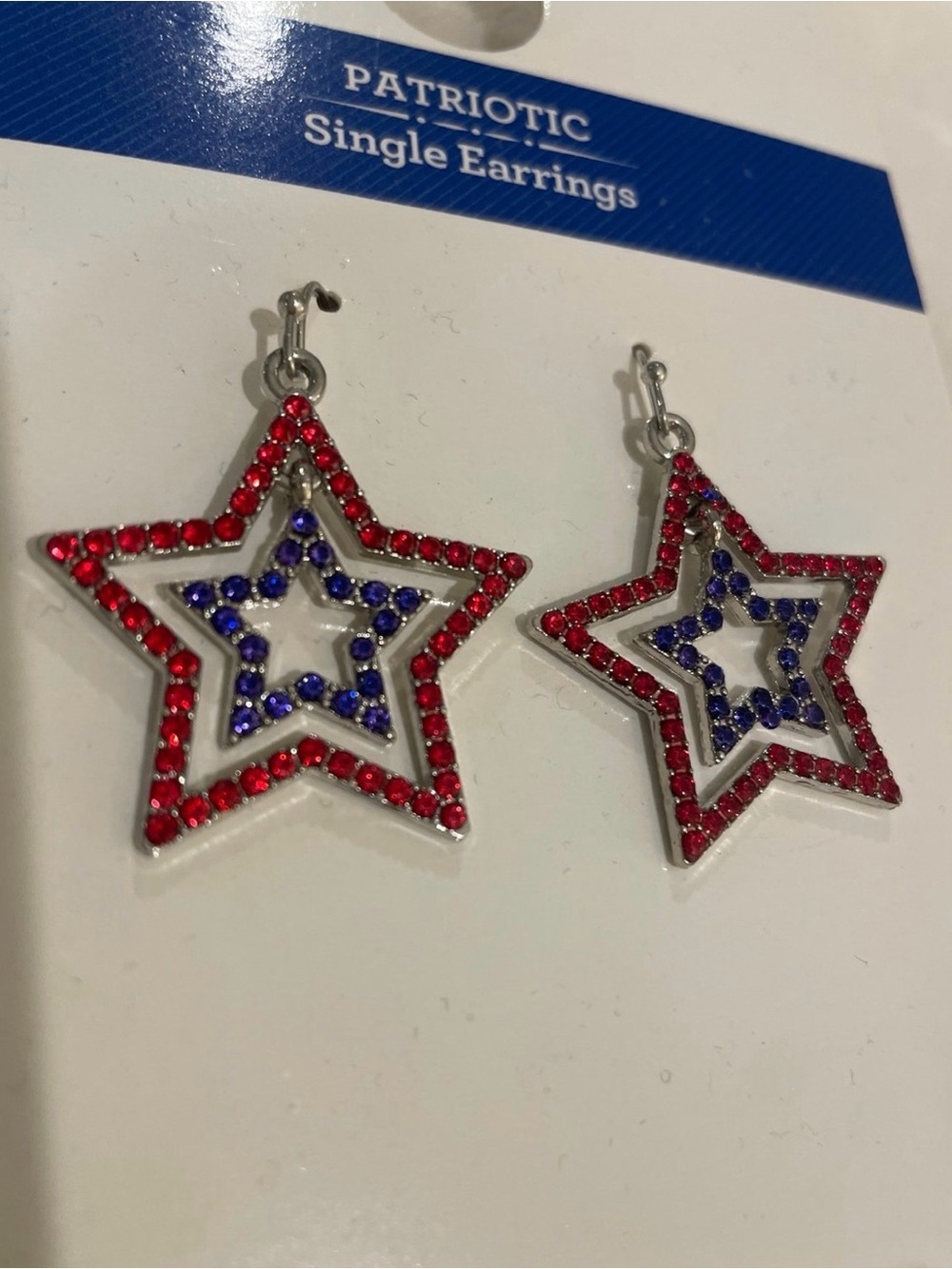 Patriotic Red and Blue Star Dangle Earrings
